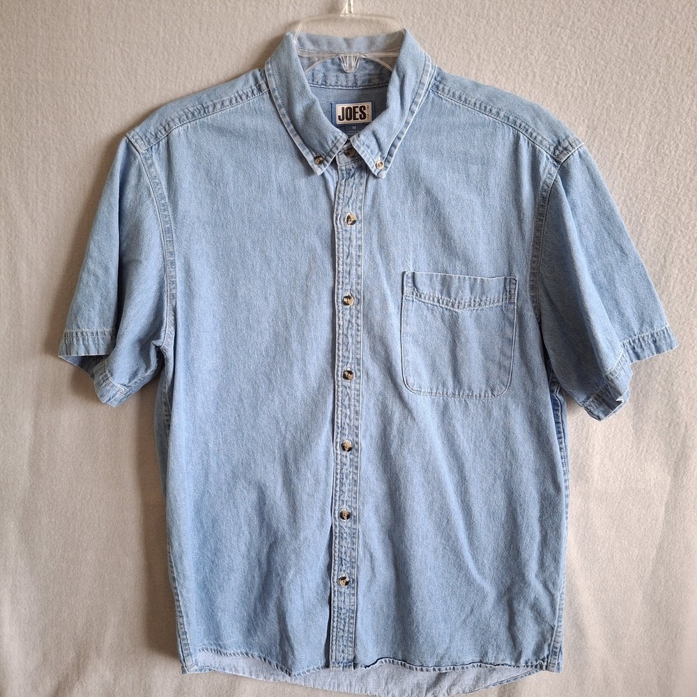 Joe's USA Men's Medium Short Sleeve Denim Shirt Blue 100% Cotton Button Down